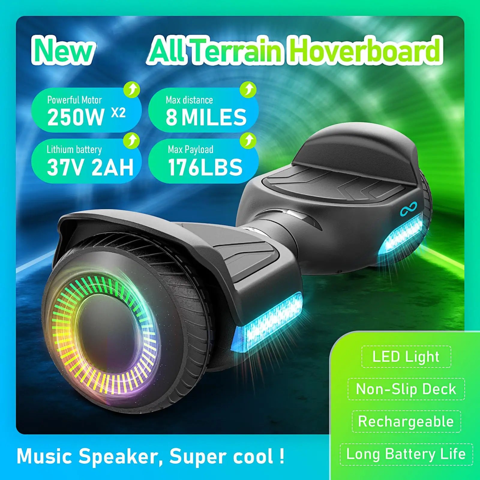 6.5''Self Balancing Hoverboard -All Terrain Hoverboard for Kids w/ LED Light&Bluetooth Speaker