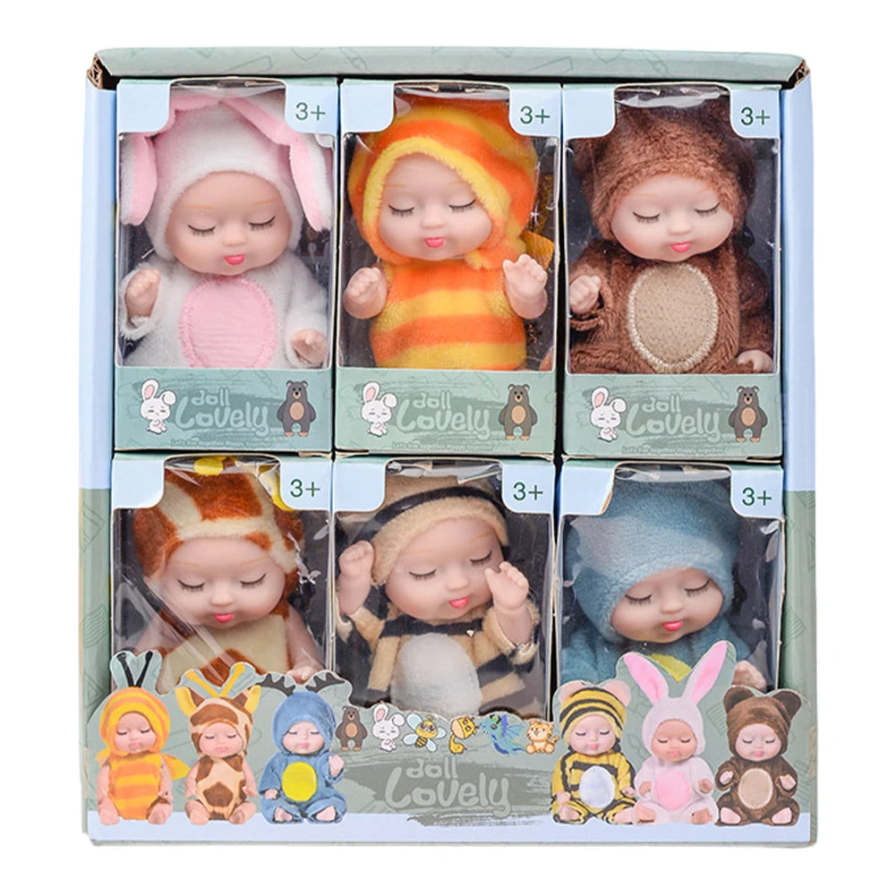 1/6 Pcs 11cm Mini Reborn Baby Doll Simulation Rebirth Dolls Toy with Animal Clothes Sleep Series Reborn Baby Doll Movable Joints