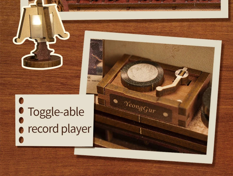 CUTEBEE Wooden Dollhouse Kit Miniature Doll House Kits Booknook Bookshelf Book Nook with Dust Cover Bookends Christmas Gift