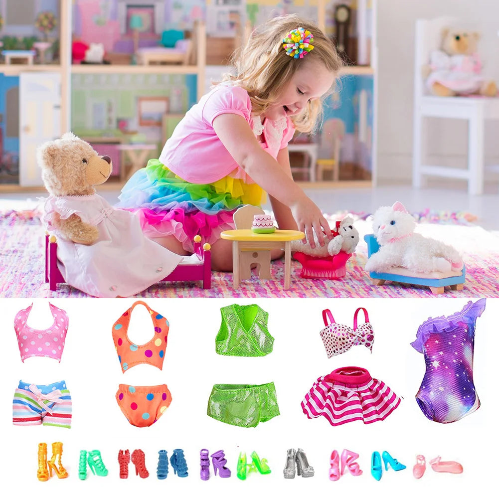 32pcs Doll Clothes Set Polyester Doll Fashion Clothes Props Fairy Collection Clothes Random Style for Girls Gift Accessories