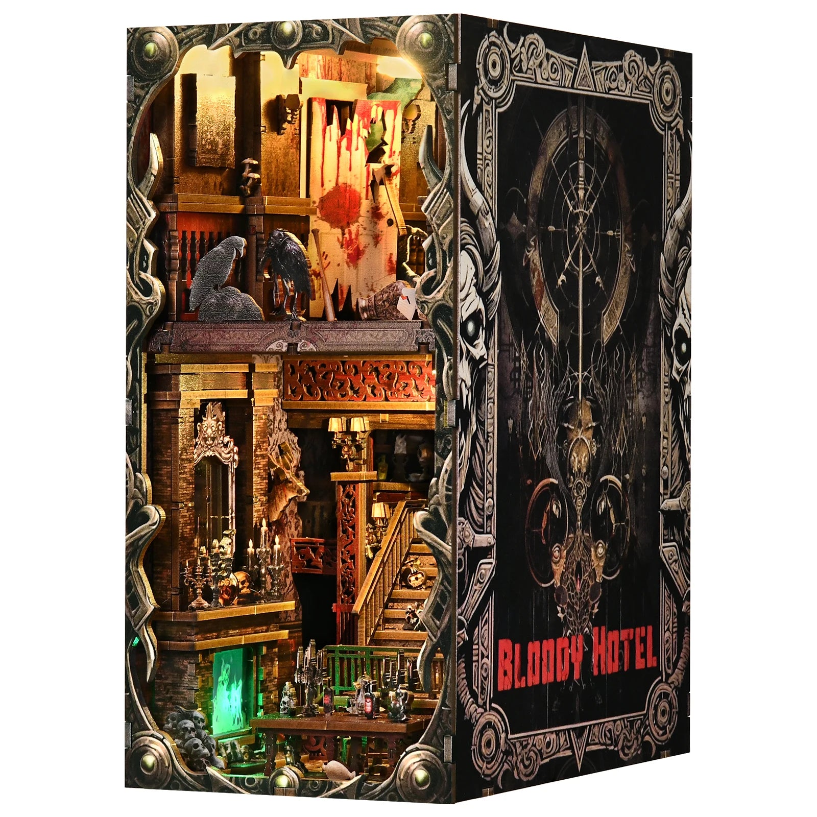 Book Nook Kit Haunted Hotel Halloween 3D DIY Wooden Puzzle Handmade Bookshelf Dollhouse Model Bookend Building Home Decoration
