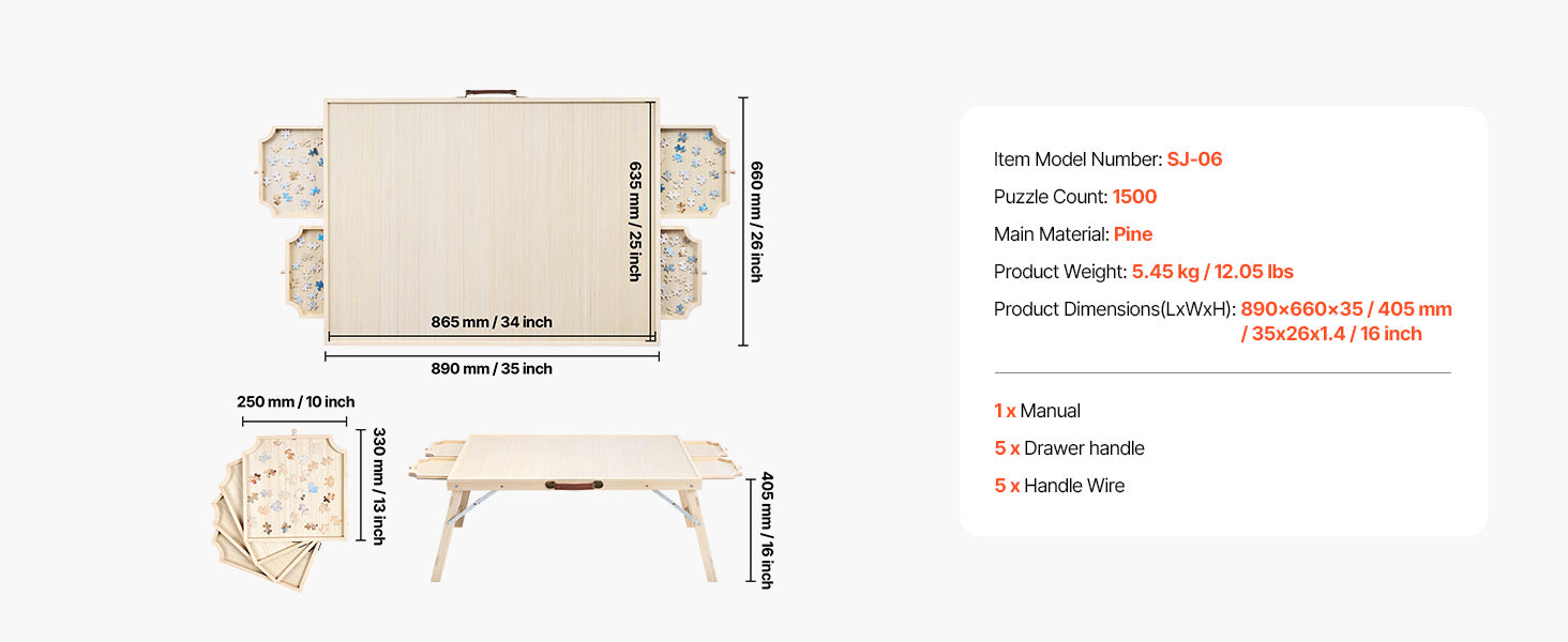 SucceBuy 1500 Piece Puzzle Table with Folding Legs 4 Drawers & Cover Portable Wooden Board Jigsaw Puzzle Accessories for Adults