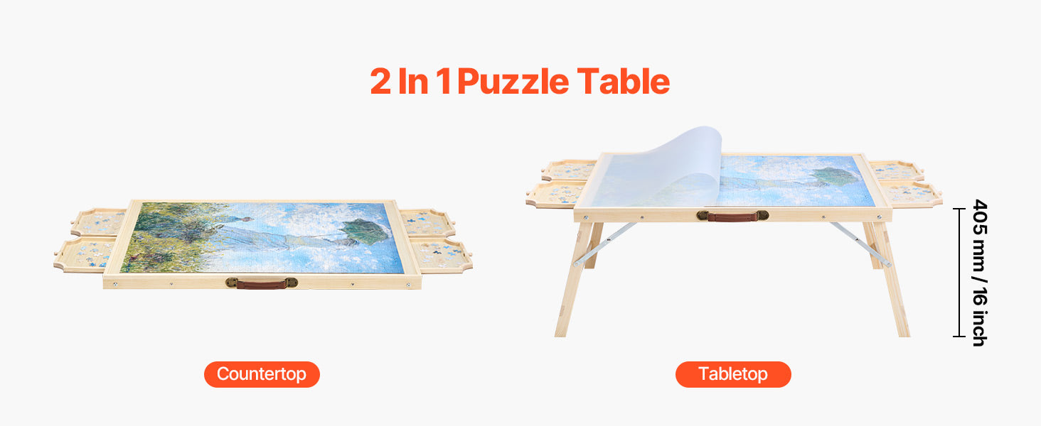 SucceBuy 1500 Piece Puzzle Table with Folding Legs 4 Drawers & Cover Portable Wooden Board Jigsaw Puzzle Accessories for Adults