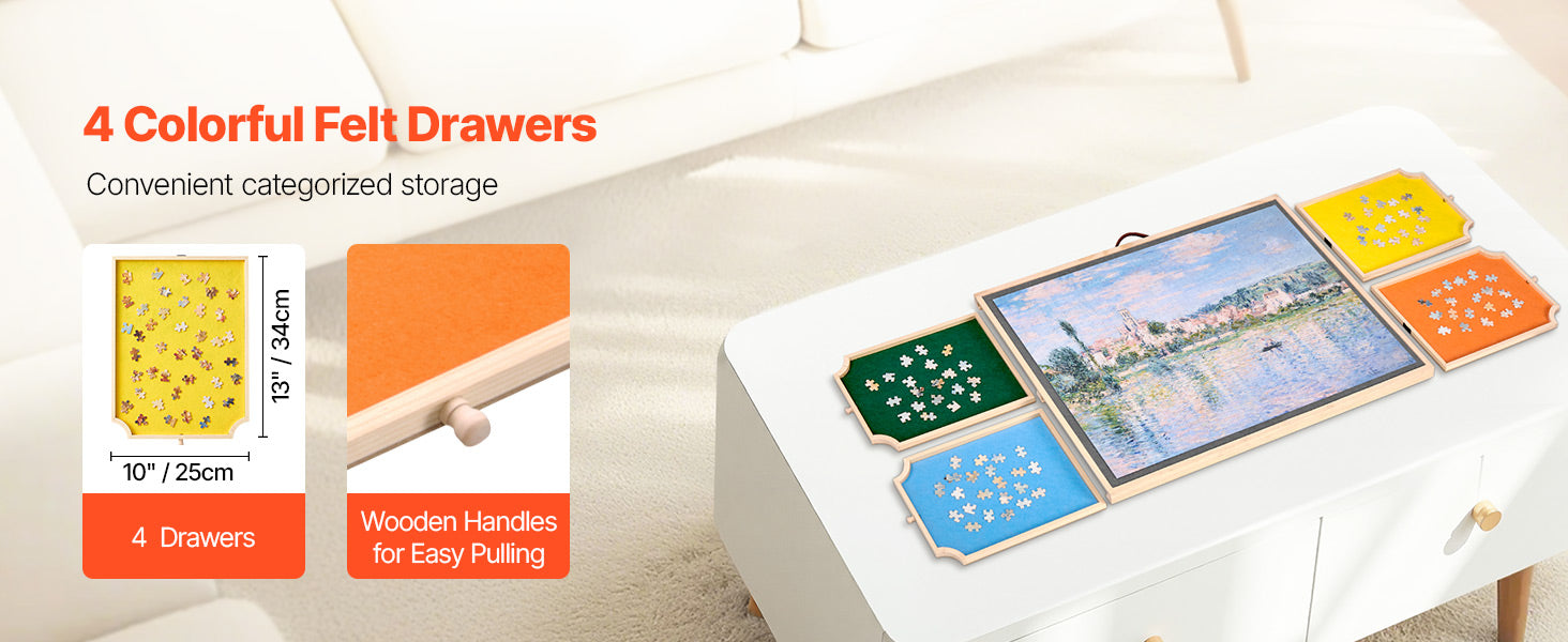 SucceBuy 1000 Piece Puzzle Board with 4 Colorful Felt Drawers  Wooden Table Adjustable 2-Tilting-Angle Jigsaw Puzzle Accessories