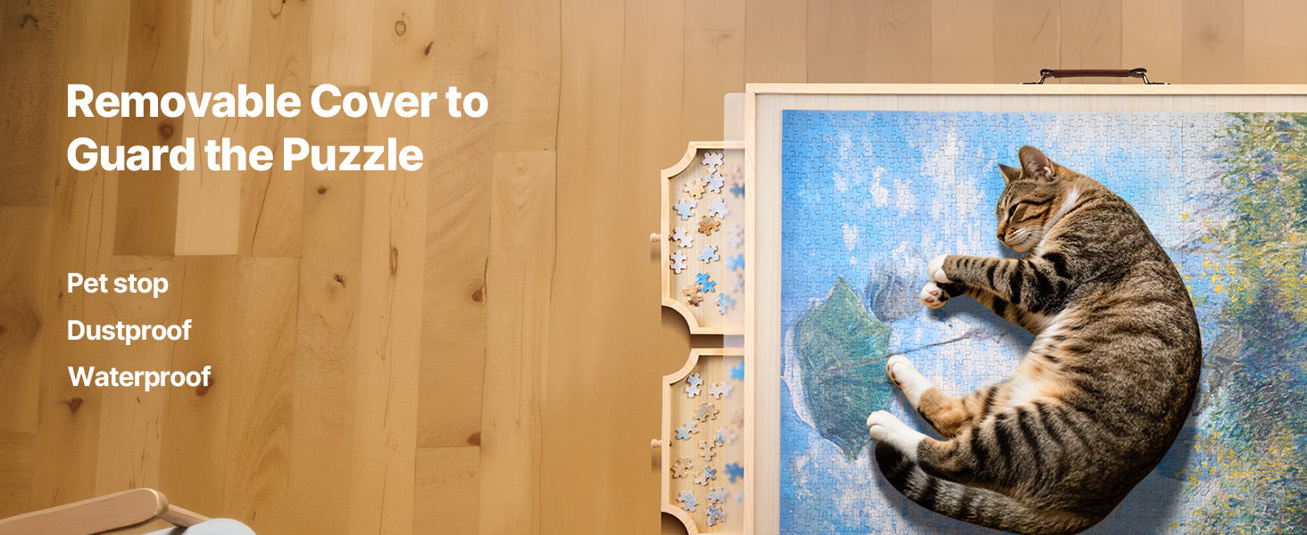 SucceBuy 1500 Piece Puzzle Table with Folding Legs 4 Drawers & Cover Portable Wooden Board Jigsaw Puzzle Accessories for Adults