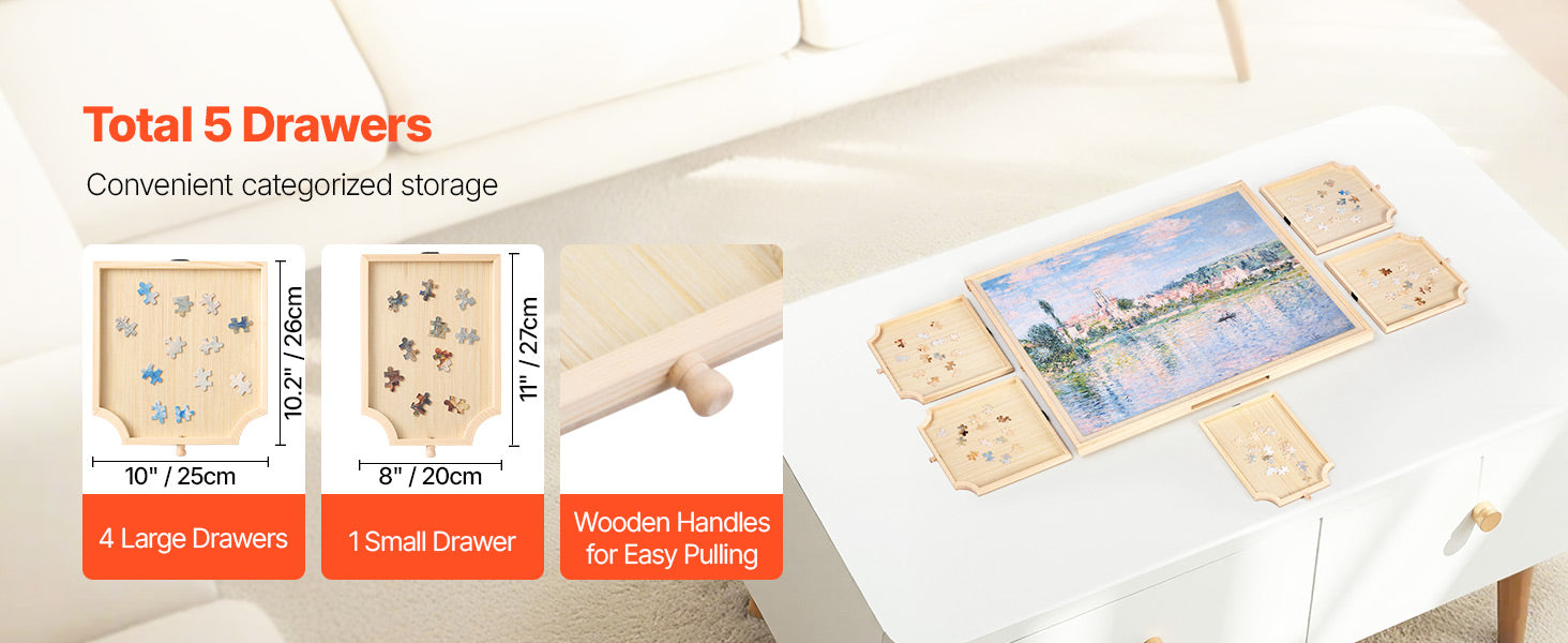 VEVOR 1000 Piece Rotating Puzzle Board with 5 Drawers  Portable Wooden Table Jigsaw Puzzle Accessories for Adults and Kids