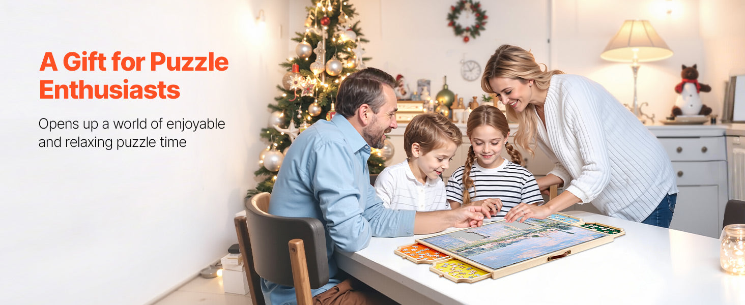 SucceBuy 1000 Piece Puzzle Board with 4 Colorful Felt Drawers  Wooden Table Adjustable 2-Tilting-Angle Jigsaw Puzzle Accessories