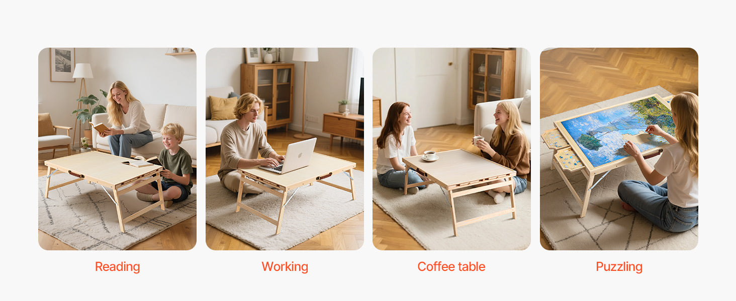 SucceBuy 1500 Piece Puzzle Table with Folding Legs 4 Drawers & Cover Portable Wooden Board Jigsaw Puzzle Accessories for Adults