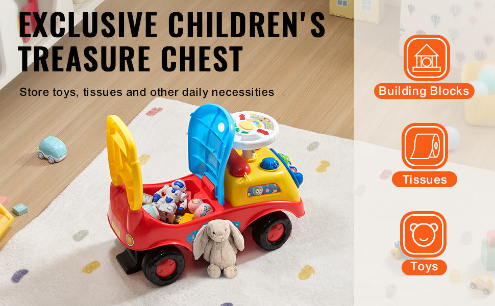 SucceBuy Toddler Ride On Push Car Sit to Stand Kids Ride On Toy Car with Music Steering Wheel Seat Storage for Toddlers